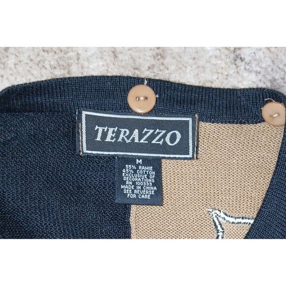 Cat Lover Knit Cardigan & Scarf Set Applique Embroidery | Black Tan | Size M... - Picture 8 of 16